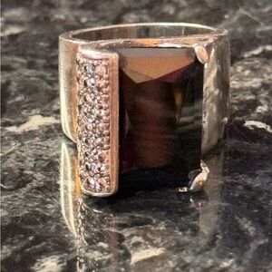 Stunning Sterling Silver Black Onyx Statement Ring Real Diamond Accents Sz 6